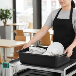 소로 에센셜 - 21-1/4인치 x 17-1/4인치 5인치 깊은 상업용 버스 박스 욕조 블랙 컬러 플라스틱 토트박스 유틸리티 음식 서비스 세척 대야 접시... 