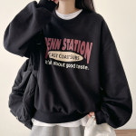 빅사이즈 데일리 캐주얼 펜스테이션 레터링 오버핏 기모 맨투맨 (4color) : 스윗라떼