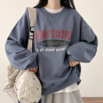 빅사이즈 데일리 캐주얼 펜스테이션 레터링 오버핏 기모 맨투맨 (4color) : 스윗라떼