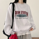 빅사이즈 데일리 캐주얼 펜스테이션 레터링 오버핏 기모 맨투맨 (4color) : 스윗라떼