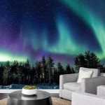 포레스트 오로라 커스텀 거실 3D 벽 장식 벽지, 스타리 스카이 스타 월페이퍼링 필 및 스틱 월 벽화, 침실 소파 TV 배경 벽화용, -98인치 W x... 