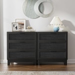 Anmytek 35인치 블랙 라탄 서랍장 거실 보육실 복도 H0096 천연 넓은 서랍장이 있는 농가 Black1 3 Drawer : 에이스비지니스