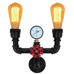 XEYOU 레트로 라이트 카페 인더스트 2 E26 에디슨 조명기구 빈티지 레스토랑 스팀펑크 침실 전구 수도관 장착 메탈 월 거실용 램프 스콘스... 