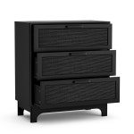 Anmytek 35인치 블랙 라탄 서랍장 거실 보육실 복도 H0096 천연 넓은 서랍장이 있는 농가 Black1 3 Drawer : 에이스비지니스
