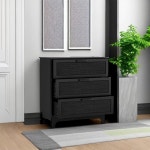 Anmytek 35인치 블랙 라탄 서랍장 거실 보육실 복도 H0096 천연 넓은 서랍장이 있는 농가 Black1 3 Drawer : 에이스비지니스