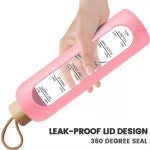 32oz 1L 시간 유리 물병 음료수 대나무 뚜껑 무연 동기 부여 스포츠 실리콘 슬리브 : 시드컴퍼니10