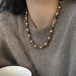 가을 겨울 호안석 모카 진주 혼채 목걸이 스웨터 체인 : 힐링나비7739