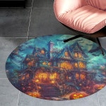 고스트 캐슬 호박 배트 달 원형 지역 러그 매트 논 슬립 코랄 벨벳 카펫 욕실 주방 홈  111 (Round) : 도깨비글로벌