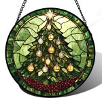 DASTOLL 스테인드글라스 창문 걸이 문을 위한 그린 크리스마스 트리 골든벨 선캐처 : 도깨비글로벌