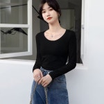 WOMAN 슬림 U넥 롱 슬리브 티 WBE1L01504 : petitdu01