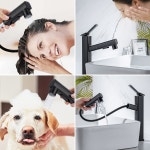 회전 스파우트가 있는 욕실 용기 싱크대 수도꼭지, 풀다운 가 모던 홀 높이 3가지 모드가 원 수도꼭지 블랙 Regular Black : 블리츠허브009