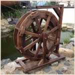 탄화 원목 대형 물레방아 초대형 연못 장식 식당 입구 인테리어 조경 장식 야외 실외 로비 : 만네