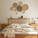 10팩 보호 바구니 벽 장식 세트 - 수제 불러시 직조 행잉 바구니와 마크라메 거울 아트, 침실 거실 다이플레이 테이블 세팅을 위한 소박한 위커... 