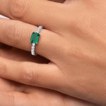 18K 화이트 골드 도금 실버 링, 1.75캐럿 총 무게의 실험실 재배 사파이어/실험실 에메랄드/실험실 루비, 여성용 반지, 보석 선물 상자 포함... 