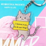 남성 여성을 위한 생일 선물로 열쇠고리를 믿어주는 아크릴 양성 고양이 Vseegrs 영감 열쇠고리 1 Positive Cat : 비아로