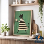 Bonjour Mon 블랙 캣 아트 캔버스 프린트 미드 센추리 도그 드링크 커피 월 포스터 모던 거실 홈 데코 선물 : SpiralLink