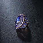 CKHAO 여성 반지 - 32mm 빅 사이즈 앤티크 골드 도금 터키 스타일 블루 보석 빈티지 주얼리 J0769BLUE : YG 스토어
