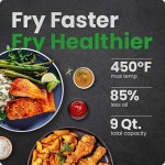 셰프맨 에어프라이어 터보프라이 9Qt, 6-in-1 고출력 450 F 요리로 바삭한 감자튀김, 치킨, 양파링, XL 창살 바구니, 에어프라이, 베이킹... 