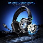 PS5 /4, PC, 스테레오 사운드, 회전 가능한 이어머프 및 노이즈 캔슬링 마이크가 있는 저지연 블루투스 게이밍 헤드폰, 50시 : 소로상회