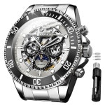 남성용 OLEVS 시계 자동 기계식 럭셔리 드레스 빅 페이스 셀프 와인딩 투어빌론 스켈레 : 캐시업업