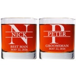 신랑 들러리 선물용 맞춤 위스키 잔 2종 세트, 들러리, 11온스 올드 패션 커스텀 모노그램 1 Whiskey Glass : 소로상회