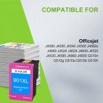 울라둔 901 컬러 잉크 카트리지 오피스젯 4500 J4500 J4524 J4540 J4550 J4580 J4624 J4640 J4660 프린터용으로 재제조 1개의 트라이... 