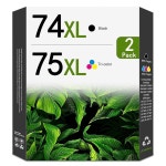 데스크젯 D4260 포토스마트 C4280 C4300 C4400 C4500 오피스젯 J5788 J6480 프린터용 74XL 75XL 잉크 카트리지 콤보 팩 교체 2팩, 1블랙... 