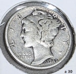 미국 1945년 머큐리 다임(10센트) 통용 은화 사용제 : 롱이의 보물상자