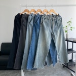 남자청바지 샌드워싱 풀온 밴딩 세미와이드 데님팬츠 빅사이즈 S-5XL : 헤세드옷장