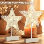 바쿨러 2팩 장식용 스타 램프 15인치 12인치 테이블 와인딩 라탄 스레드 따뜻한 LED 조명 배터리 작동 가정용 침실 침대 옆 거실 선물... 