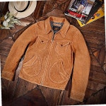 남성 월롱 포켓 아메리칸 빈티지 염소가죽 가죽 자켓 카키 바이크 RL 스타일 : 에이르직구