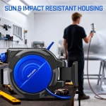 POXURIO 80FT+6.5FT 접이식 에어 호스 릴, 3/8인치 특허 디자인의 호스, 헤비 밀폐형 오토 300 듀티 180 하이브리드 회전 최대 PSI 마운트... 