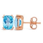 르비안 2 3/4 캐럿 시그니처 블루 토파즈 여성용 귀걸이 | 우아한 쿠션 컷 디자인 로즈 골드 도금 925 스털링 실버 스터드 귀걸이, 안전한... 