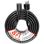 플러그사프 블랙 아웃도어 익스텐션 코드 8피트 16/3 ETL 방수, 잔디 난연성, 전기 코드, 헤비 -58 F, 방한 유연한 3프롱 1625W 게이지... 