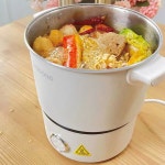 110V/220V 여행용 전기 분리형 이중 다기능 2L 냄비 접이식 핫팟 프라이팬 밥솥 전압 white EU : 온새27