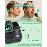 모니터 시스템, LED 스크린 수신기 및 충전 케이스 송신기 내장 CUE 마이크 포함 5.8GHz IEM 스위처블 스테레오, 4채널 설계 1-10 지원... 