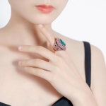 CKHAO 여성 반지 - 32mm 빅 사이즈 앤티크 골드 도금 터키 스타일 그린 핑크 보석 주얼리 J0769GreenPink : YG 스토어