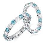 DovEggs 모이사나이트 웨딩 밴드 여성용 풀 이터널 링 1.9-2.3ctw 총 3mm 컷 GHI 시뮬레이션 다이아몬드 & 블루 CZ 스태커블 약혼 반지... 