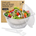 얼음 위의 5QT 샐러드 볼 세트 - 뚜껑과 2개의 서버가 있는 대형 차가운 음식용 냉장 트레이, 파티 뷔페 모임용 트레이 베이스가 서빙... 