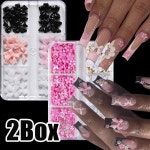누아식 3D 혼합 핑크 흰색 작은 꽃 네일 아트 참 진주 골드 실버 구슬 카와이 송진 나비 매듭 네일 장식 2 박스 : 한영홀딩스