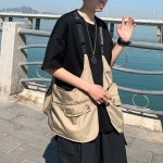 조정 가능한 조끼 루즈핏 야외 남성 의류 멀티 포켓 작업복 탱크 세련된 바이브 사진에 표시된 대로 L : 바른길가게