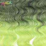 매직 헤어 바디 웨이브 크로 셰 뜨개질 머리 24 인치 부드러운 긴 합성 머리 끈 포니 테일 확장 옹 브르 블루 그린 헤어 익스텐션 : 나디아백구스토어