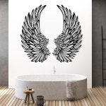 LARNT 엔젤 윙스 메탈 월 아트, 걸이 조형물, 실버, 19인치 x35인치 Black 24L x 12W : 바이어초이스