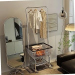 이동식 바구니 행거 보관 철제 옷가게 옷걸이 의류 수납 트롤리행거 이동식행거 드레스룸 옷장 : 22s마켓