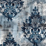 이조그브리 빈티지 잉크 블루 네이비 다마스크 플라워 필 앤 스틱... 스틱, 렌터 아파트용 이지 오프 접점 부착 Multicolor 17.7 x 118 : 자성샵