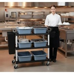 듀티 상업용 등급 유틸리티 카트, 식당용 접시 호텔, 레스토랑, 주방, 세탁실용 다기능 이동식 선반 유닛 정리함, 6개의 대야 2통 포함 : 자성마켓