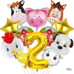 농장 동물 풍선 생일 - 12개 번호 알루미늄 세트에는 소 당나귀 양 돼지 닭  테마  용품이 포함되어 있습니다. : 미주에치
