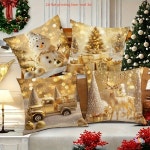 4개 스마스 커버  눈송이 나무 트럭 눈사람 프린트  폴리에스터 지퍼형 세탁 가능 거실 소파 용 : 미주에치