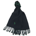 MX376 [Made in Italy] 폴로 양면 블랙 & 그린 버팔로 체크 램스울 블렌드 머플러 : 바루사