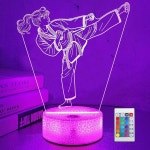 여성 태권도 야간 조명 리모컨이 있는 3D 일루전 램프 16가지 색상 변경 모드 도장 침실 체육관을 위한 무술 장식 소녀 가라테 애호가를 생일... 